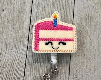 Birthday Cake Felt Badge Reel: Retractable ID Holder