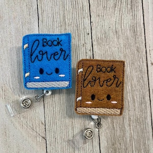 Book lover badge holder, Book feltie, library badge, badge pull
