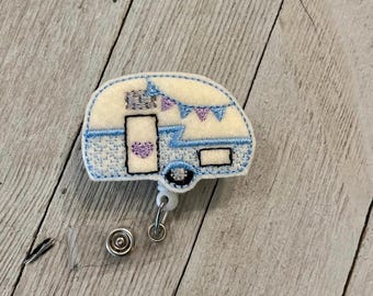 Camper badge reel, adventure ID  holder, trailer Feltie, badge pull