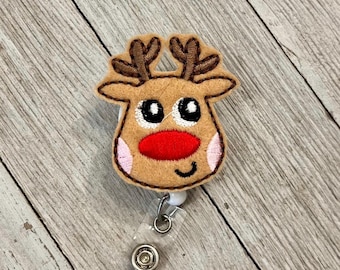 Red Nose Reindeer Badge Reel: Feltie ID Holder