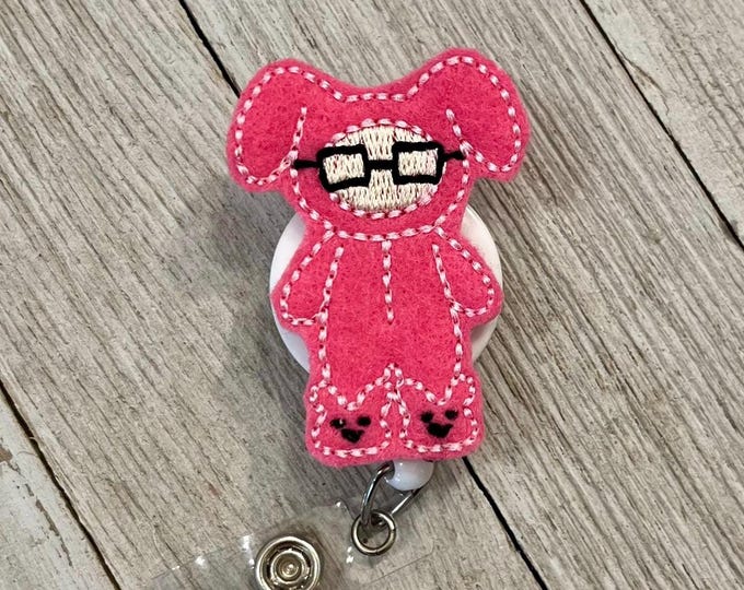 Ralph in bunny suit badge reel, bunny suit ID holder, Ralph bunny feltie, badge pull