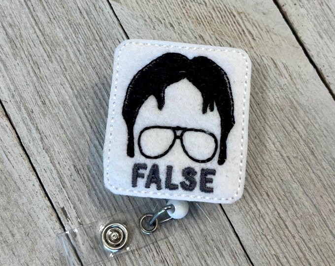 False, bad drill, Dwight, false ID holder, false  feltie, Badge pull, TV series badge holder, office badge