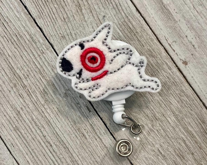 Running white terrier badge reel, white terrier badge holder, terrier dog feltie, badge pull