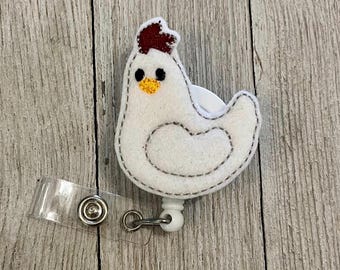 Chicken badge reel, Hen ID holder, Chick feltie, badge pull