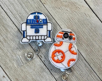 Robot Badge Reel: Felt ID Holder, Retractable Clip
