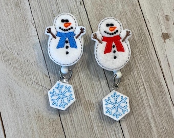Snowman Felt Badge Reel: Retractable ID Holder