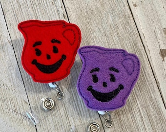 Cool aid badge reel, flavored drink  ID holder, kids drink feltie, badge pull