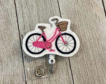 Pink Bike Felt Badge Holder: Retractable ID Reel