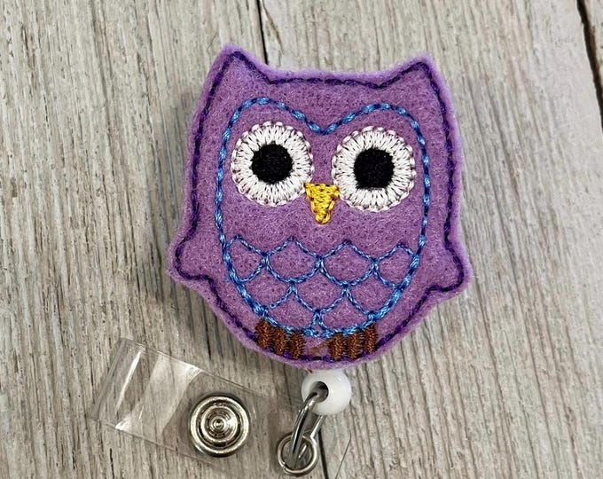 Purple Owl Felt Badge Reel: ID Holder, Teacher Gift