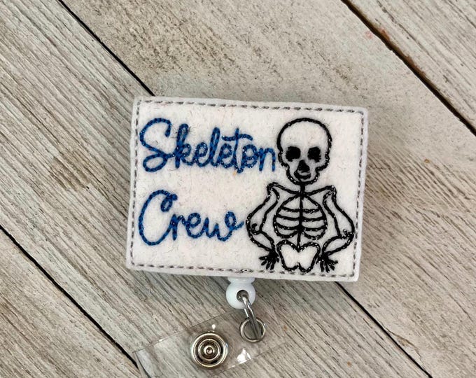 Skeleton crew badge reel , skeleton crew ID holder, skeleton crew feltie, Badge pull