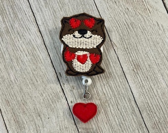 Otter Heart Felt Badge Reel: Retractable ID Holder