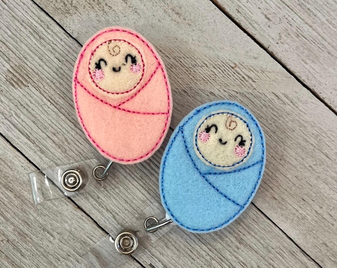 Baby bundle badge reel, Nursery ID holder, OB badge holder, baby bundle feltie,badge pull