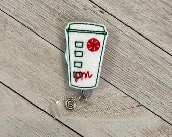 Peppermint, mocha badge holder, peppermint latte, badge holder, peppermint mocha  feltie, badge pull