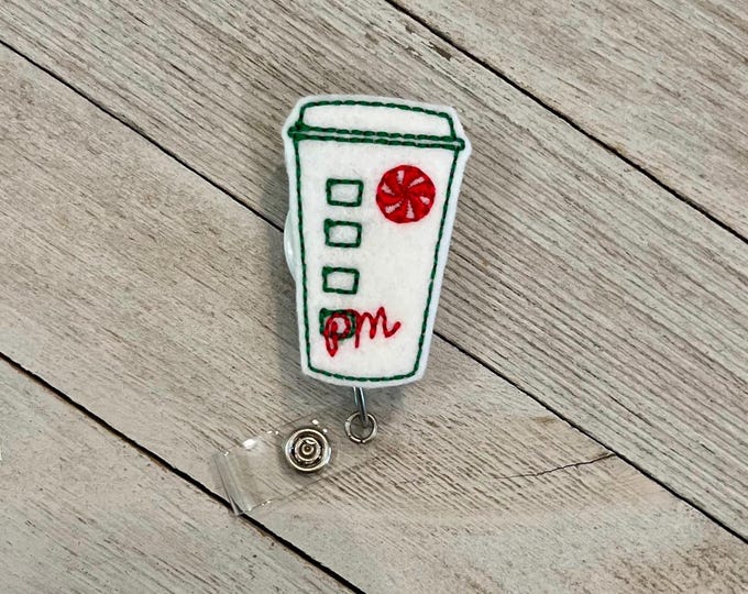 Peppermint, mocha badge holder, peppermint latte, badge holder, peppermint mocha  feltie, badge pull