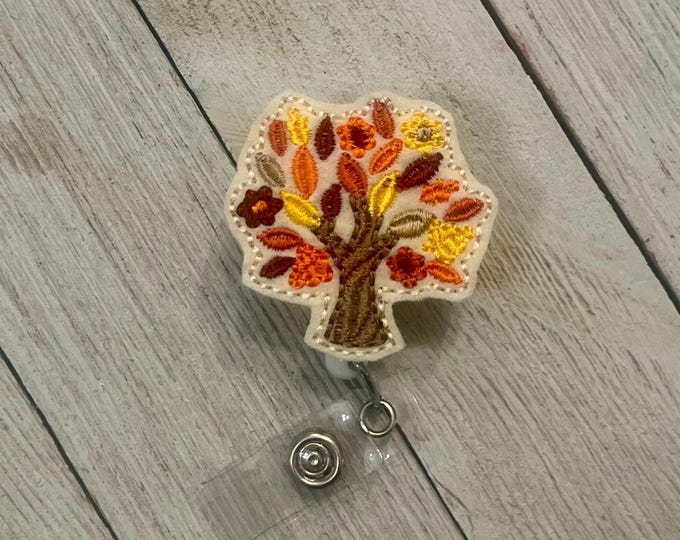 Fall tree badge holder, Autumn tree badge holder, tree feltie, badge pull
