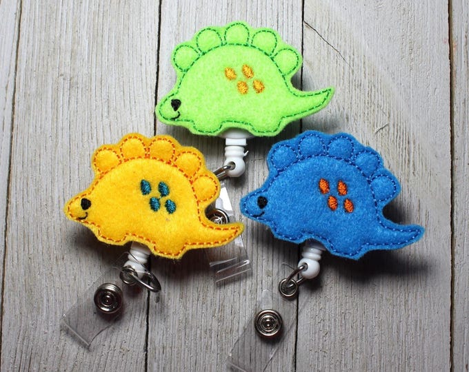 Stegosaurs badge holder, retractable reel, Dinosaur badge holder