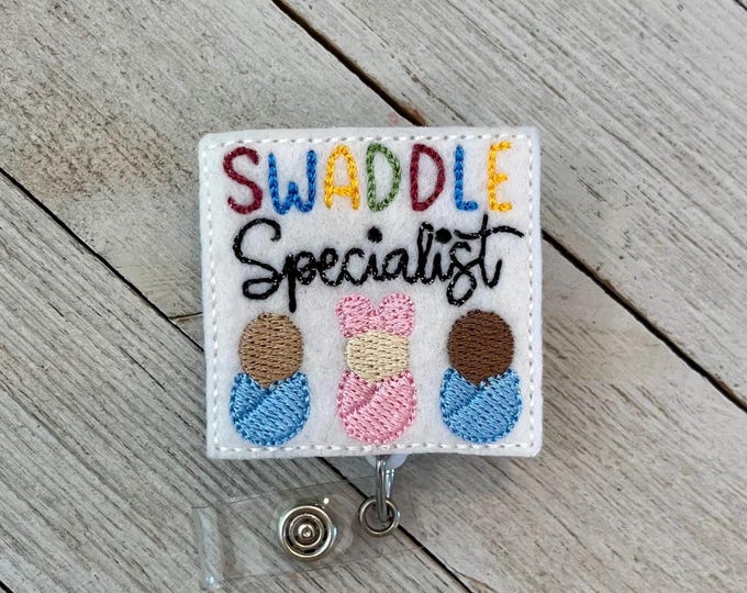 Seaddle specialist badge reel, swaddle badge holder,  newborn baby ID holder, baby feltie, OB badge, badge pull