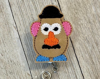 Potato Man Felt Badge Reel: Fun ID Holder