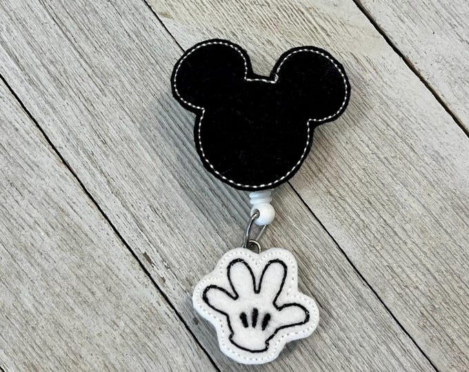 Mouse ears badge reel, mouse ID holder, black mouse ears feltie, badge pull