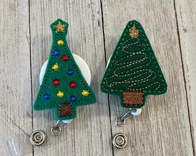 Glitter Christmas Tree Badge Reel: Felt Holiday ID Holder