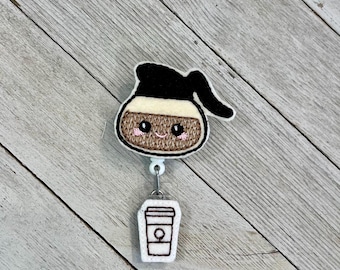 Coffee Pot Felt Badge Holder: Coffee Lover ID Pull
