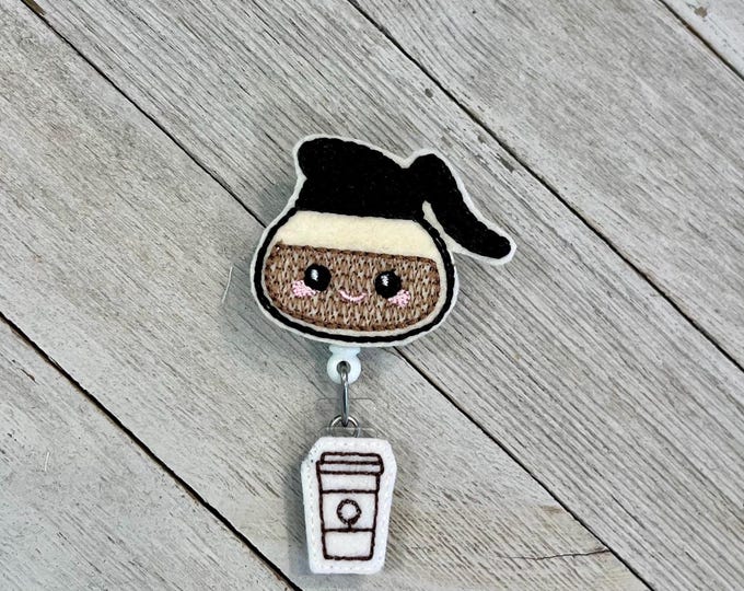 Coffee pot badge holder, coffee pot feltie, coffee lover badge, badge pull