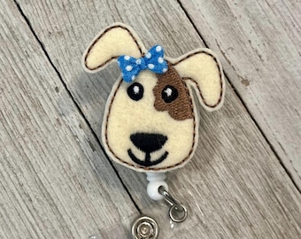 Puppy face badge reel, puppy badge holder, cute puppy dog feltie, badge pull