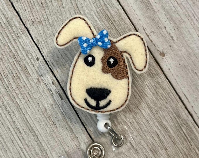 Puppy face badge reel, puppy badge holder, cute puppy dog feltie, badge pull