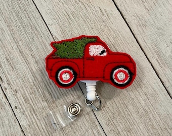 Christmas Tree Truck Badge Reel: Felt ID Holder
