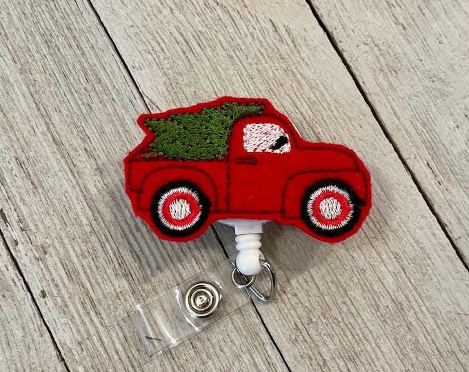 Christmas Tree Truck Badge Reel: Felt ID Holder