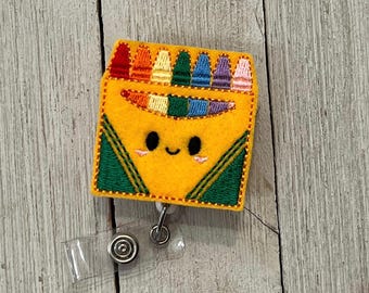 Crayon box badge holder, retractable reel,  School badge holder, coloring badge