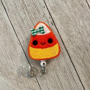 Candy Corn Felt Badge Holder: Retractable ID Reel