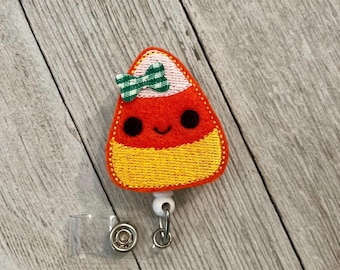Candy Corn Felt Badge Holder: Retractable ID Reel