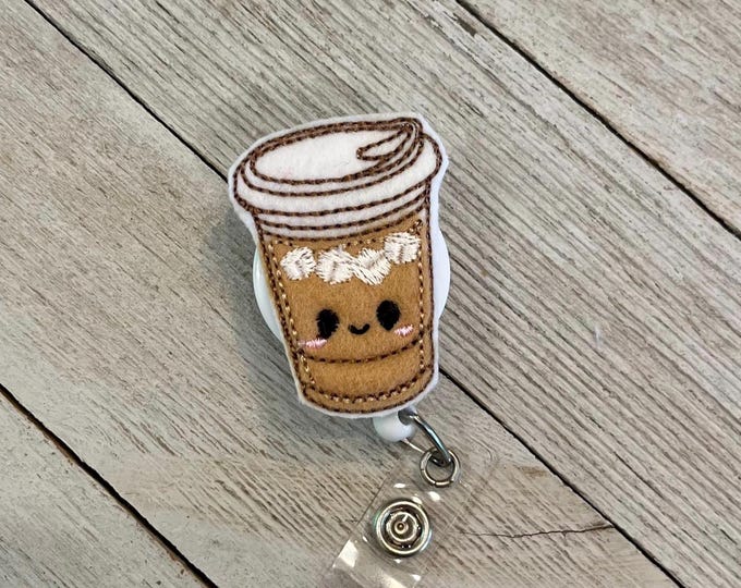 Iced coffee badge holder, iced coffee feltie, iced latte badge, badge pull