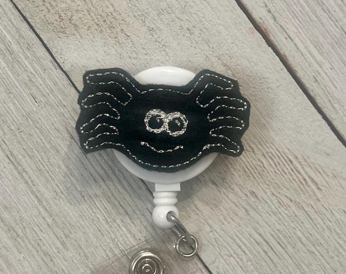 Spider badge holder, cute badge, spider feltie, retractable reel, badge pull
