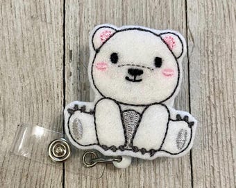 Polar Bear Badge Reel: Feltie Artic ID Holder
