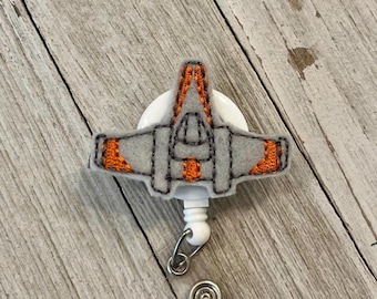 Felt Spaceship Badge Reel: Retractable ID Holder
