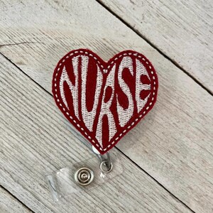 Nurse heart badge reel, nurse heart ID holder, Nurse heart feltie, badge pull