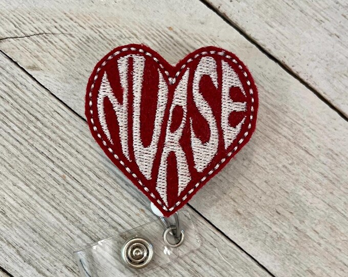 Nurse heart badge reel, nurse heart ID holder, Nurse heart feltie, badge pull