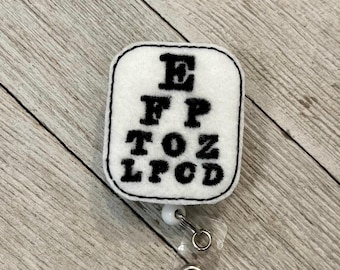 Eye chart badge reel, optometry ID holder, eye chart feltie, badge pull