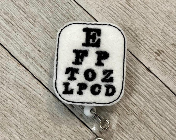 Eye chart badge reel, optometry ID holder, eye chart feltie, badge pull