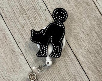 Black Cat Badge Holder: Felt Silhouette ID Pull