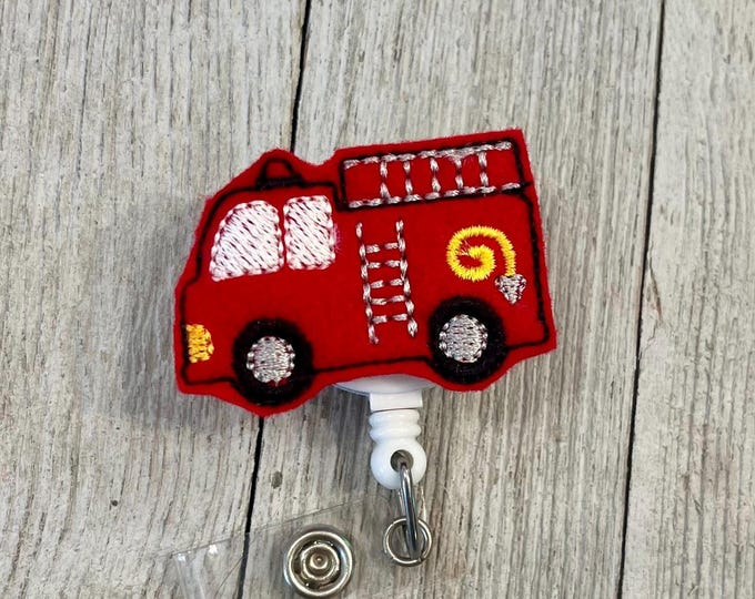 Fire Truck Badge Reel: Felt Firefighter ID Holder