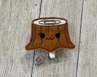 Tree Stump Felt Badge Reel: ID Holder, Carabiner Clip