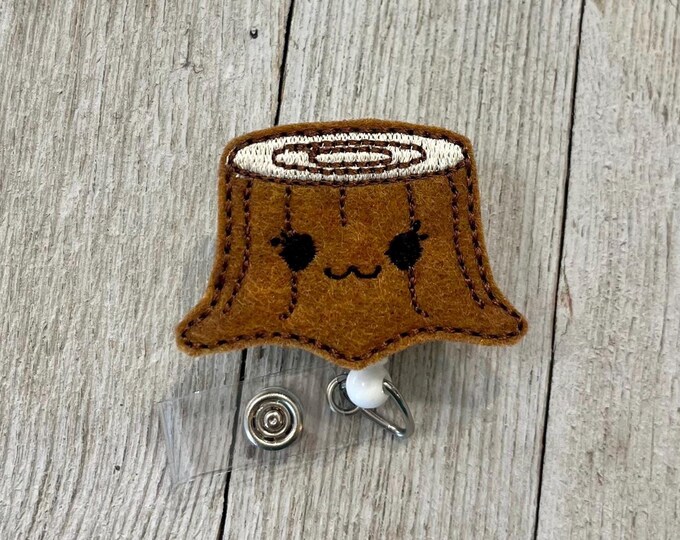 Tree Stump Felt Badge Reel: ID Holder, Carabiner Clip