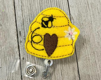 Bee Hive Felt Badge Reel: Honeybee ID Holder