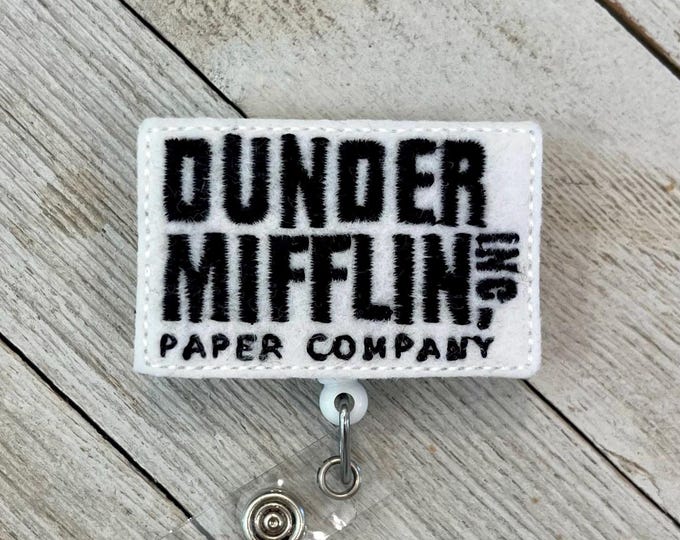 Dunder Mifflin badge reel, Office badge holder, Dunder Mifflin paper company, office feltie, badge pull