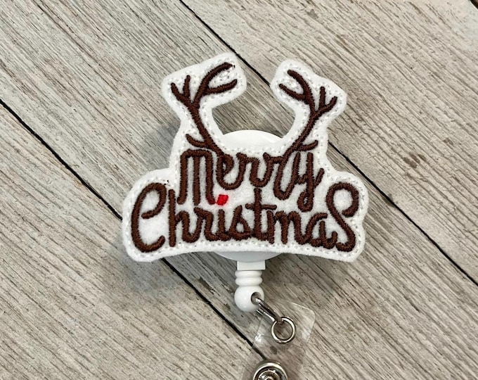 Reindeer antler badge reel, reindeer merry Christmas ID holder, Rudolph feltie, badge pull