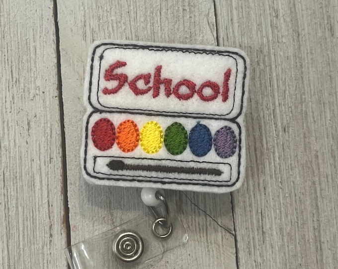 Paint badge holder, retractable reel,  School badge holder, paint palette, watercolor tray