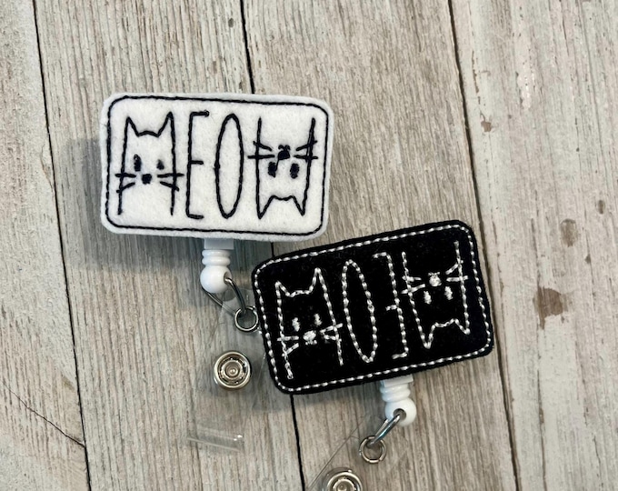Meow cat badge holder, Kitten badge holder, Meow feltie, badge pull